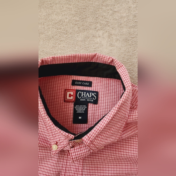 CHAPS MENS EASY CARE PINK CHECKERED SHORT SLEEVES CASUAL DRESS SHIRT SZ MEDIUM M - Picture 4 of 7
